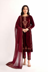 3 Piece Velvet Embroidered Suit (AV0034)